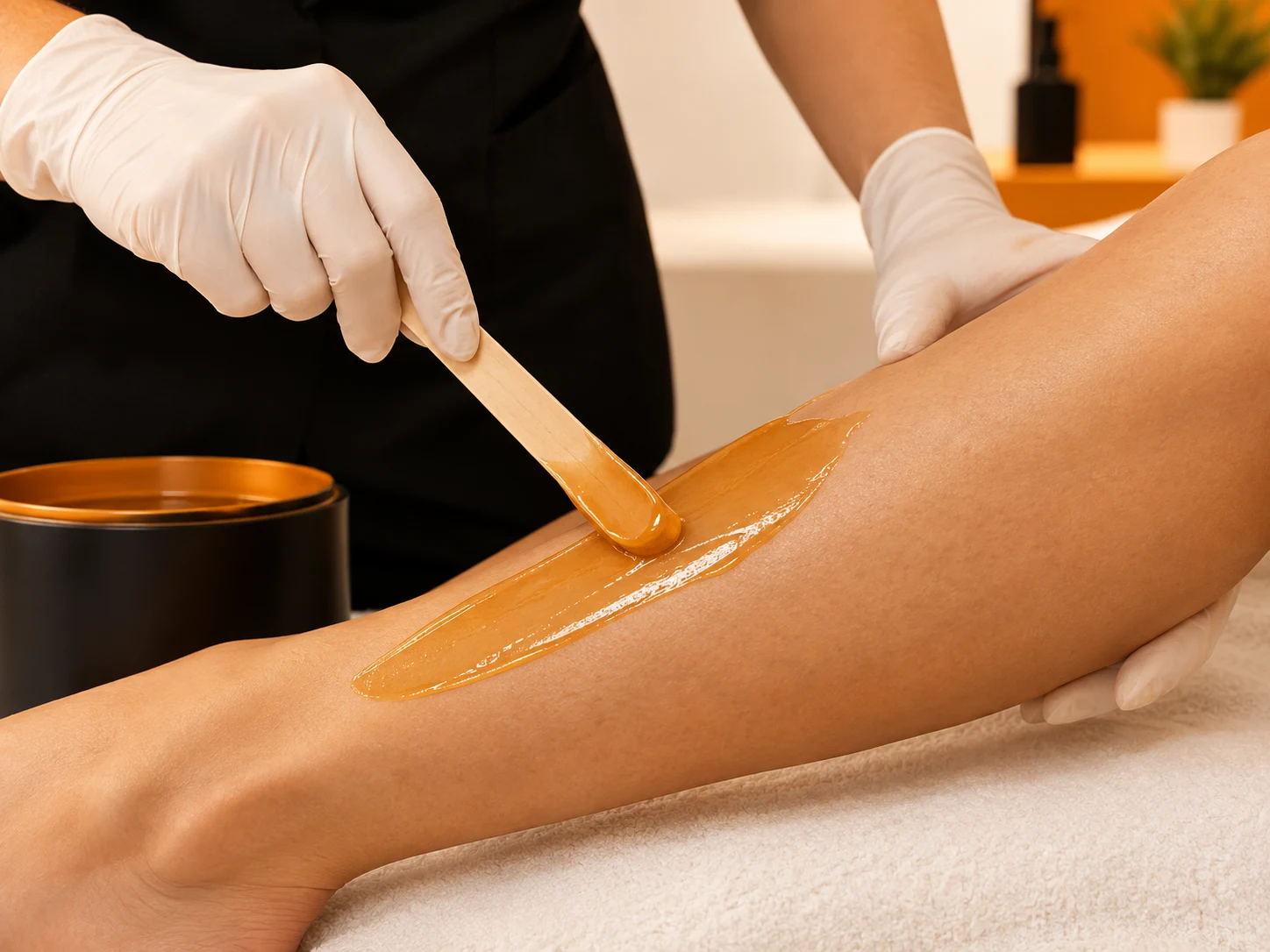 Esthetician performing a professional waxing treatment
